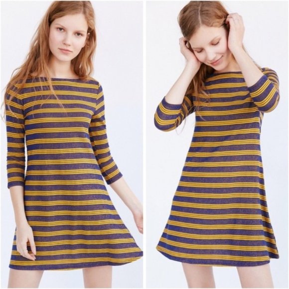 Blue Grunge Striped Tee Shirt Skater Dress - Picture 1 of 8
